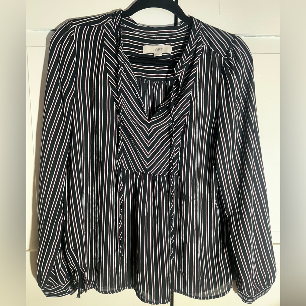 LOFT black/white/red striped long sleeve